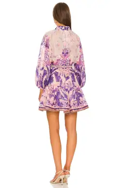 Zimmermann Lyre Billow Mini Dress in Purple Palm Print Size 0 / Au 8 for rent on The Volte - image 3