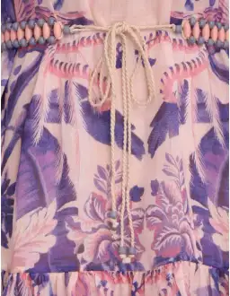 Zimmermann Lyre Billow Mini Dress in Purple Palm Print Size 0 / Au 8 for rent on The Volte - image 4