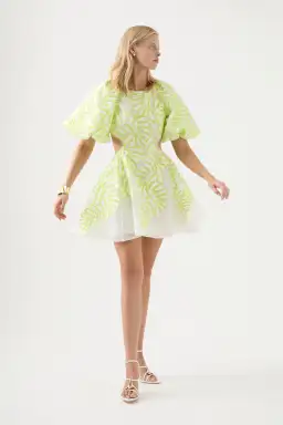 Aje Botanical Applique Mini Dress Ivory/Citrus Yellow Size 10 / M for rent on The Volte - image 1