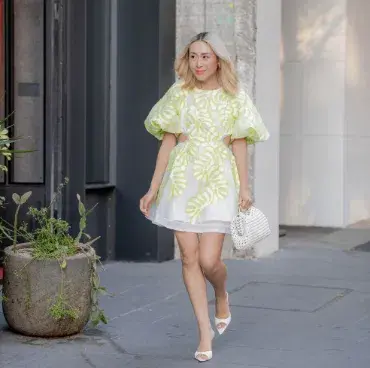 Aje Botanical Applique Mini Dress Ivory/Citrus Yellow Size 10 / M for rent on The Volte - main image