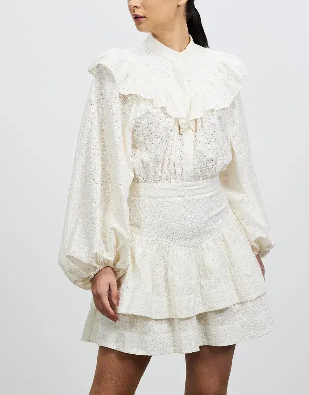 Shona Joy Magnolia Frill Mini Dress Cream Size 12 for rent on The Volte - main image