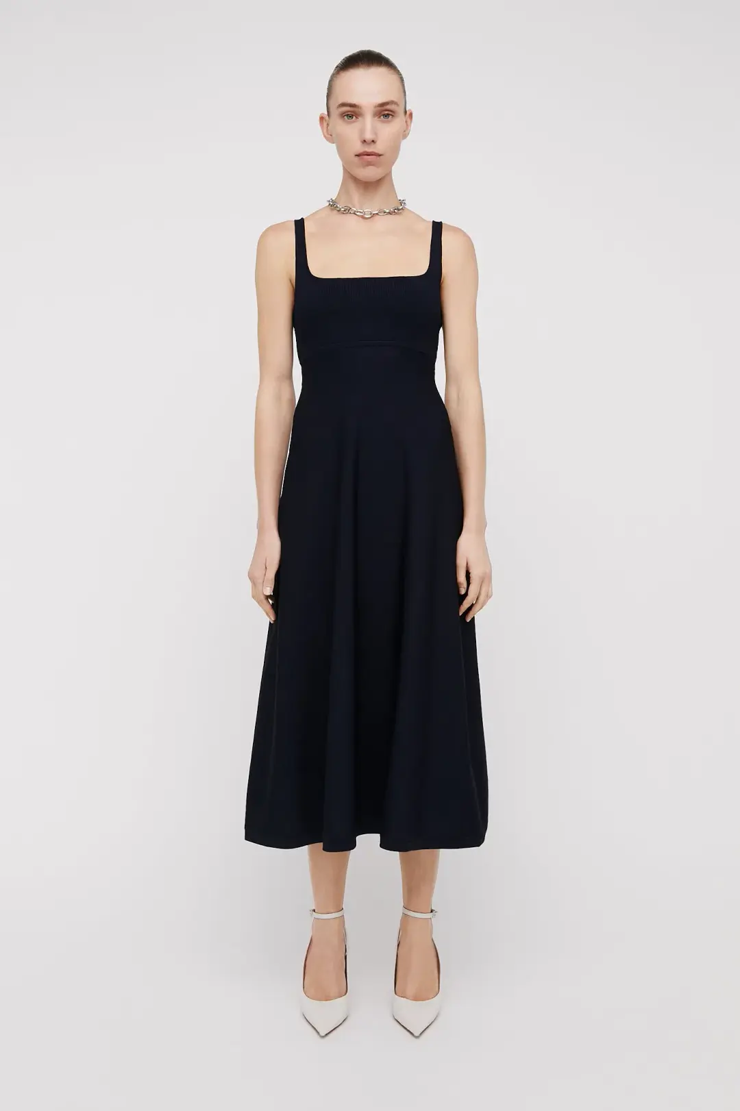 Scanlan Theodore Crepe Knit Square Neck Dress Navy Size 12 for rent on The Volte - main image