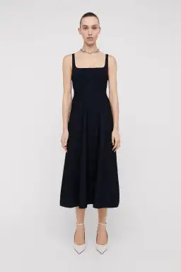 Scanlan Theodore Crepe Knit Square Neck Dress Navy Size 12 for rent on The Volte - image 1