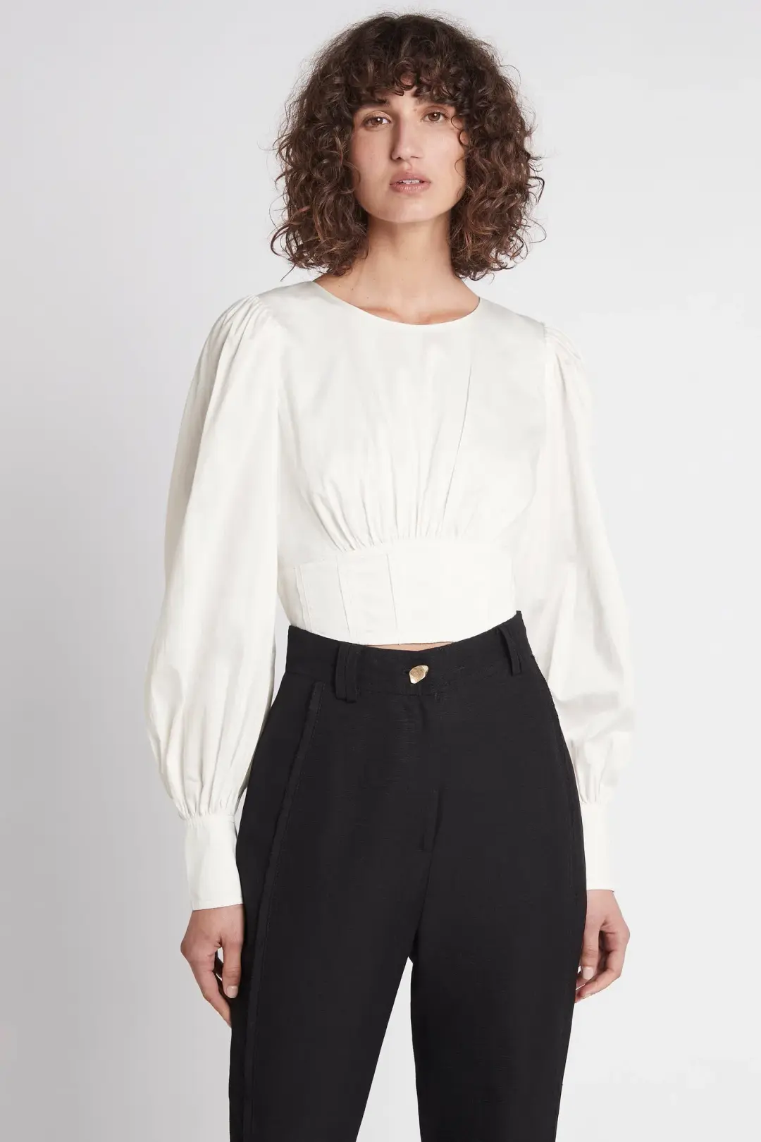 Aje Poised Lace Up Cropped Top Ivory Size 12 / L for rent on The Volte - main image