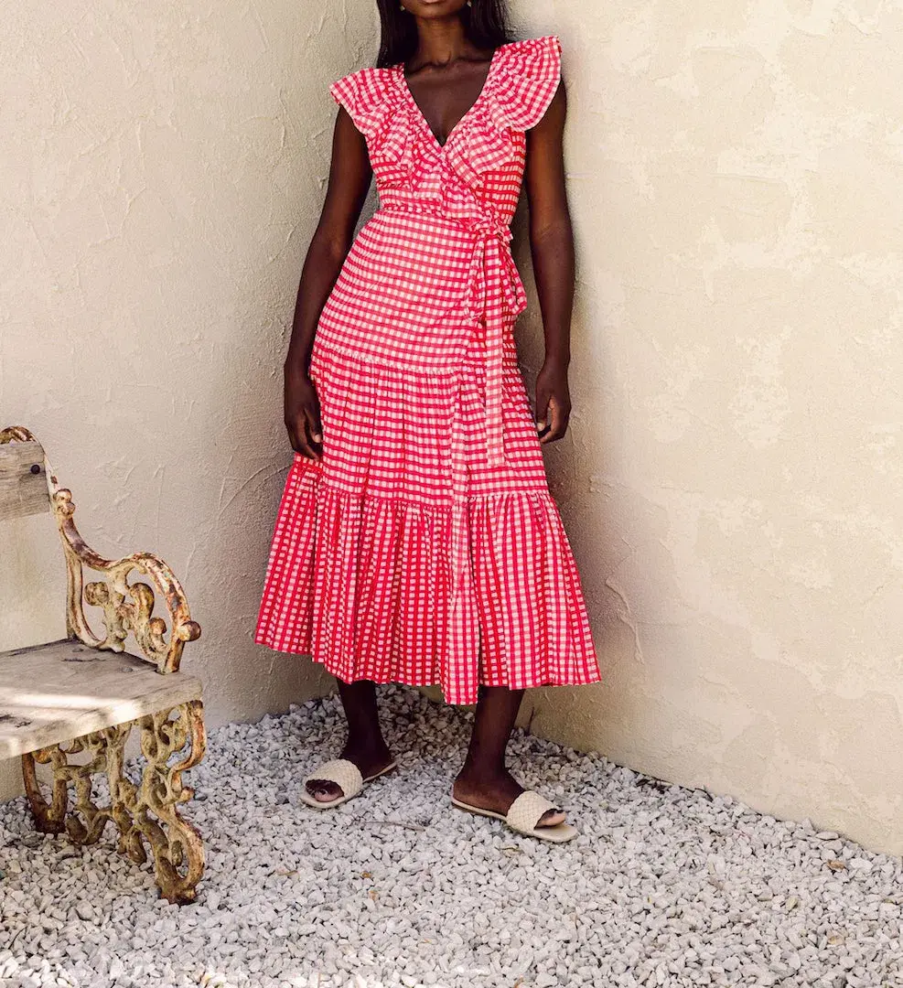 Bird and Kite Juni Wrap Dress Calypso Gingham Size XL / Au 14 - Image 1