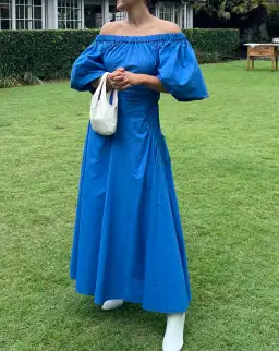 Scanlan Theodore Off Shoulder Cotton Poplin Gathered Pocket Dress Blue Size 10 / M for rent on The Volte - image 1