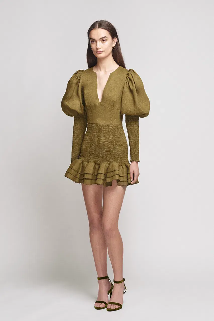 Joslin Studio Morgan Linen Mini Dress Camo Size 10 for rent on The Volte - main image