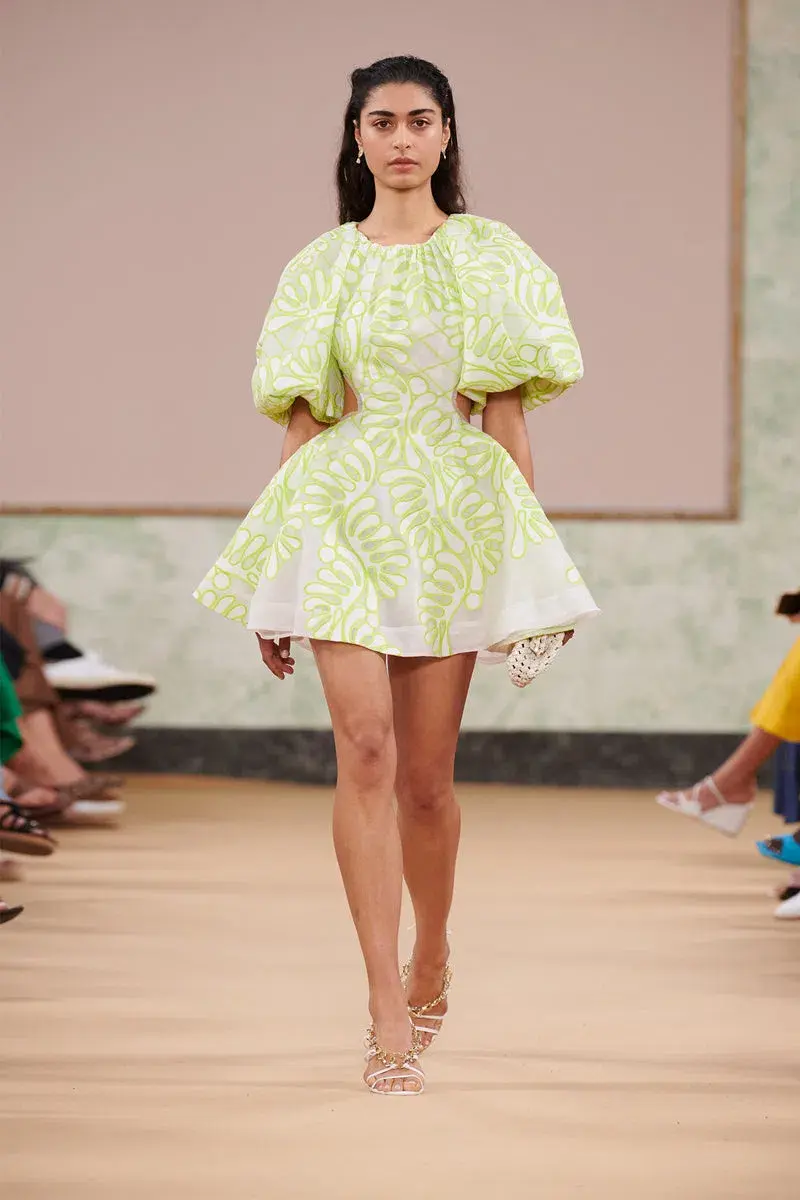 Aje Botanical Applique Mini Dress Green/White Size 8 for rent on The Volte - main image