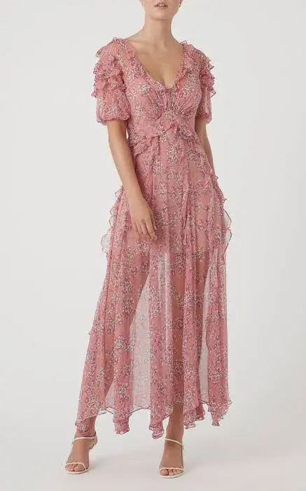Rachel Gilbert Chiara Silk Floral Maxi Dress Size 1/Au 8 for rent on The Volte - main image
