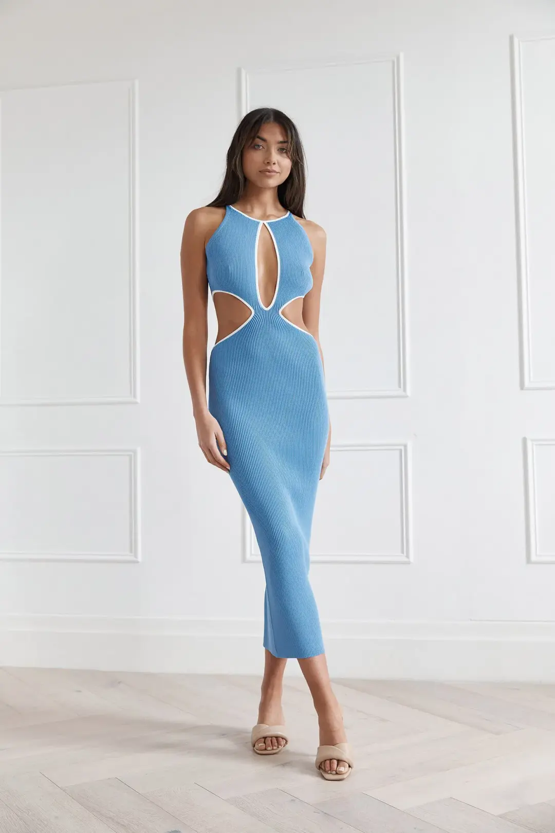 San Sloane Adrian Rib Midi Dress Blue Size 6 for rent on The Volte - main image