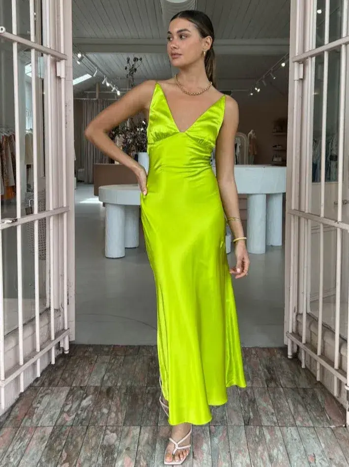 Ginia Sonia Maxi Dress in Electric Lime Size M / Au 10 for rent on The Volte - main image