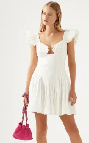 Aje Simone Frill Sleeve Mini Dress Ivory Size 6 / XS for rent on The Volte - main image