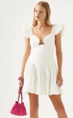 Aje Simone Frill Sleeve Mini Dress Ivory Size 6 / XS for rent on The Volte - image 4