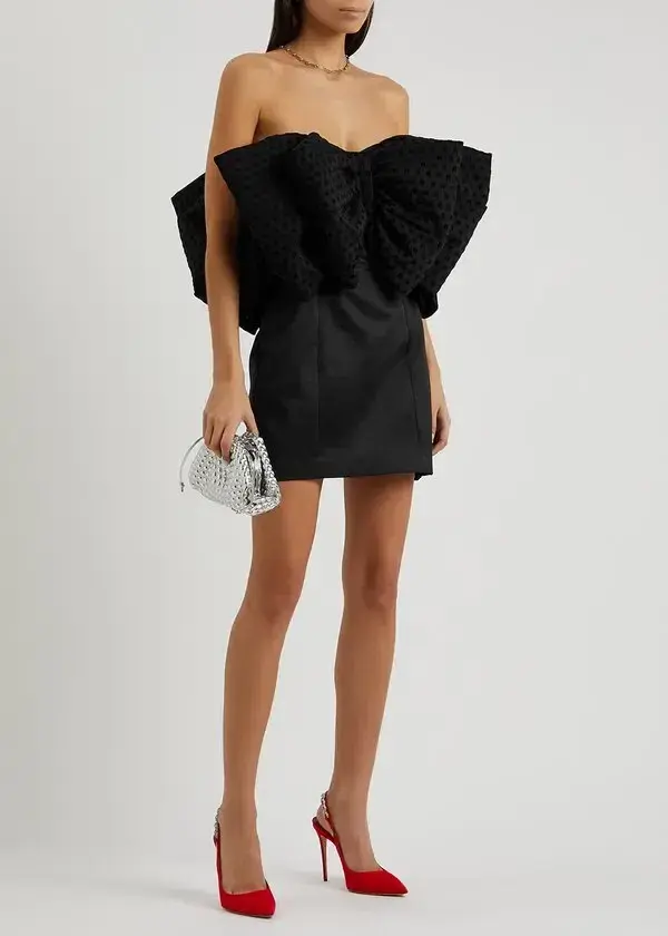 Rotate By Birger Christensen Natalie Bow Dress Black Size 8 for rent on The Volte - main image