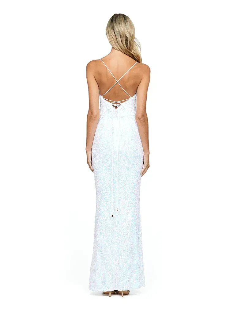 Bariano Dua Cowl Maxi Dress Iridescent White Size 14 for rent on The Volte - main image
