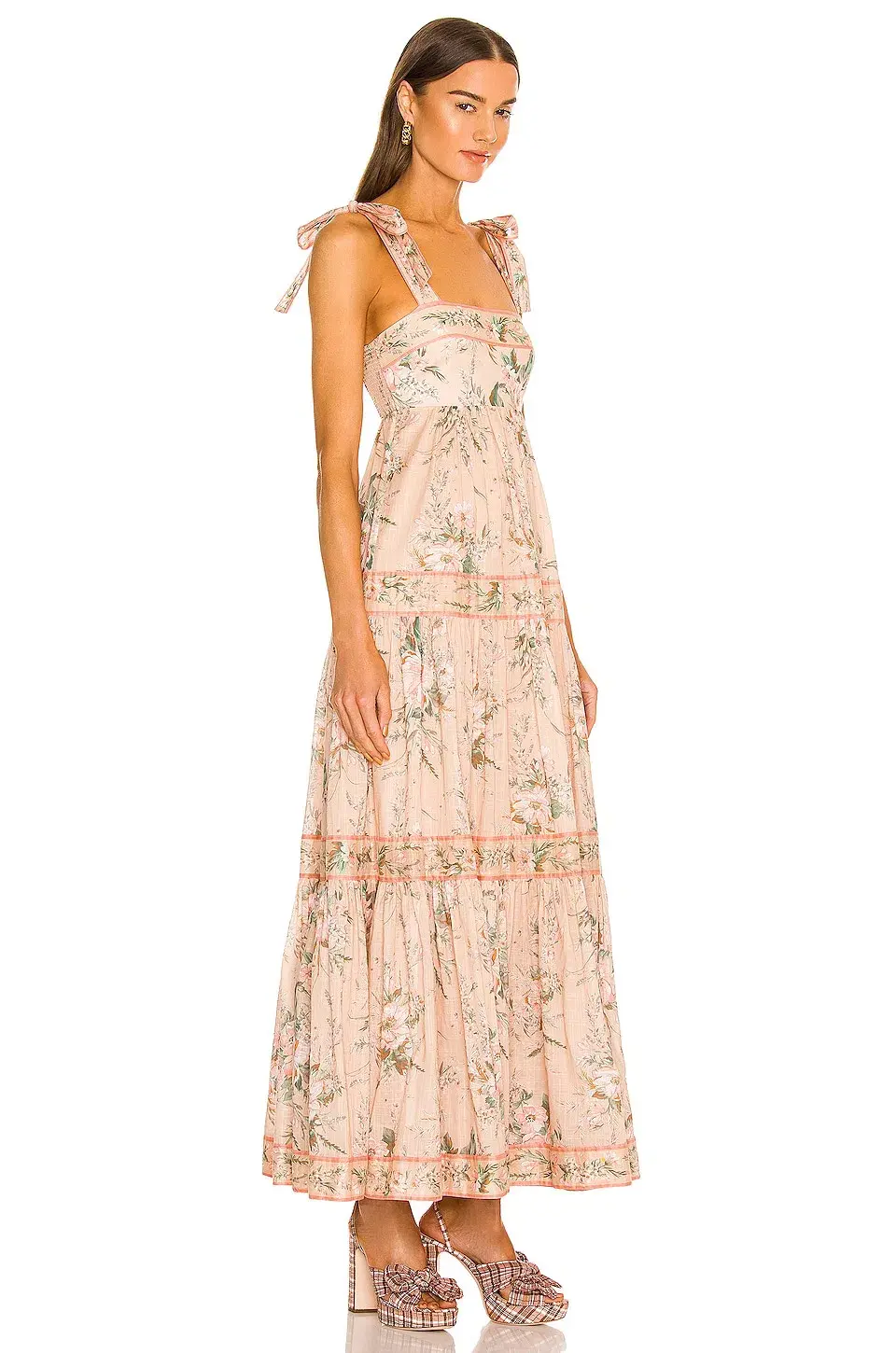 Zimmermann Moonshine Tie Shoulder Dress Cream Floral Size 6 for rent on The Volte - main image