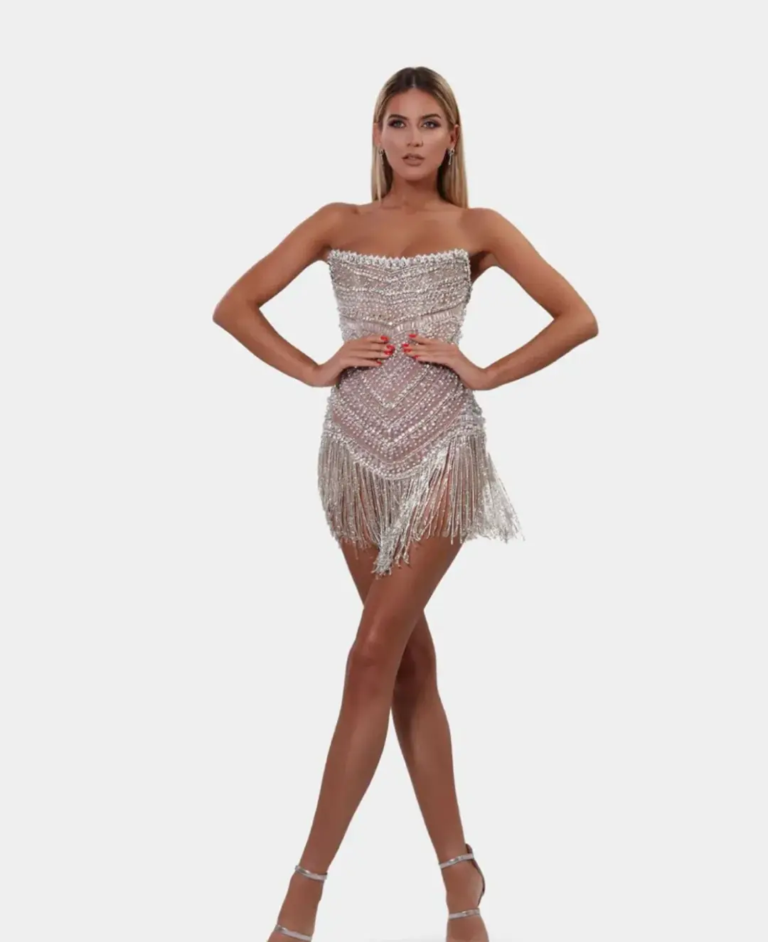 Albina Dyla Wild Corset Short Dress Silver/Nude Size 6 for rent on The Volte - main image