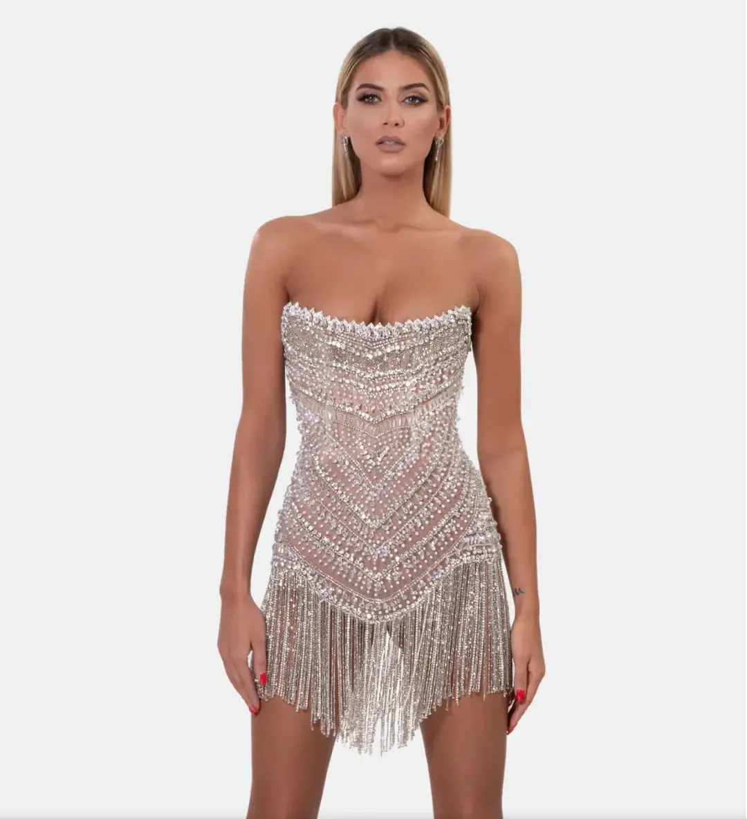 Albina Dyla Wild Corset Short Dress Silver/Nude Size 6 for rent on The Volte - main image