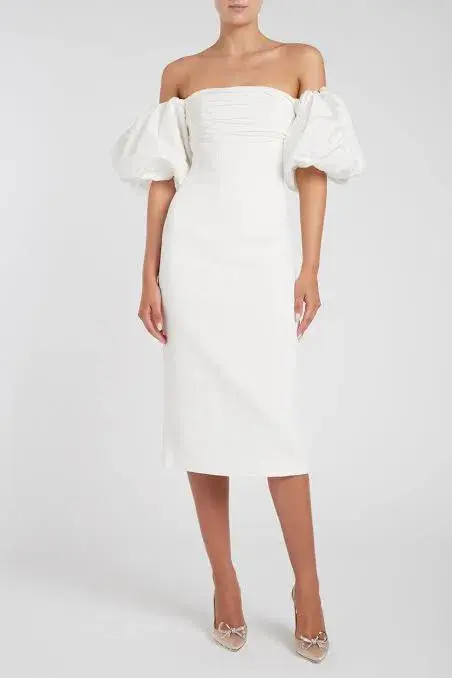 Rebecca Vallance Genevieve Puff Sleeve Dress White Size 12 for rent on The Volte - main image