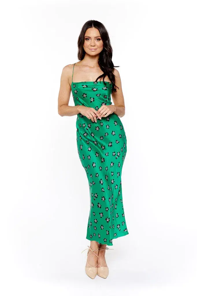 Bec & Bridge Tropicana Dress Green Floral Size 8 for rent on The Volte - main image