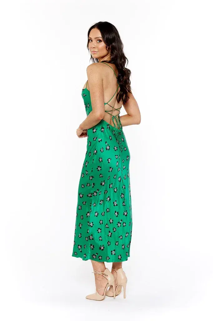 Bec & Bridge Tropicana Dress Green Floral Size 8 for rent on The Volte - main image