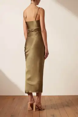 Shona Joy Thalia Bias Ruched Midi Dress Cumin Green Size 10 for rent on The Volte - image 3