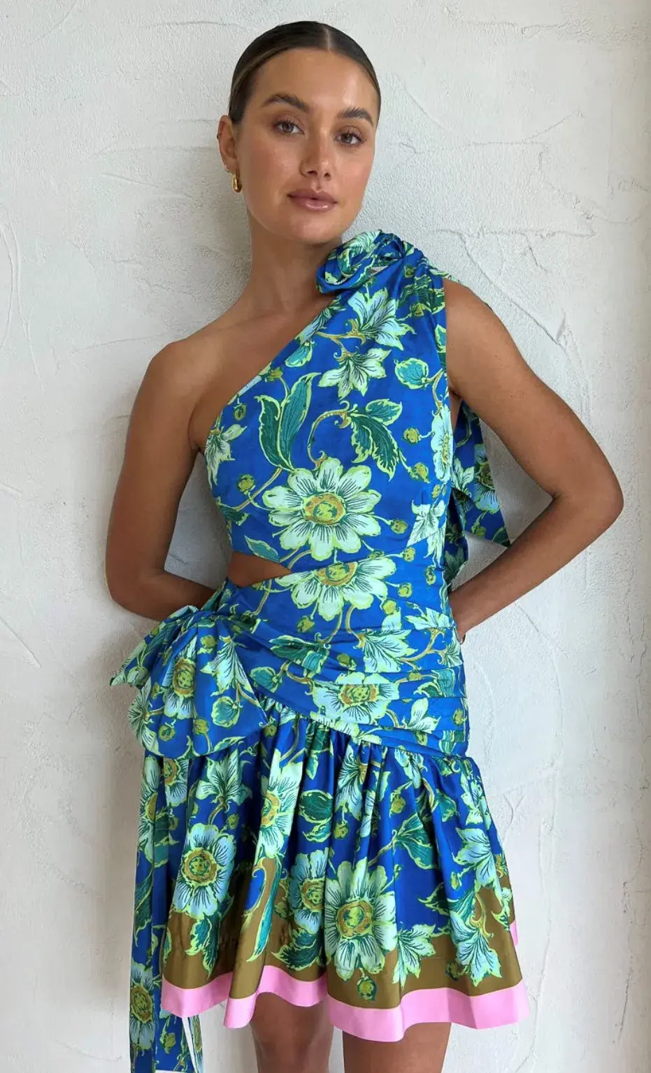 Alemais Winnie One Shoulder Mini Dress Blue Floral Size 10 for rent on The Volte - main image