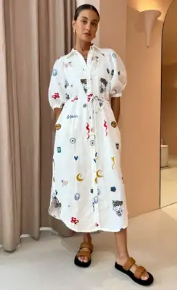 Alemais Soleil Embroidered Shirtdress In Ivory Size 10 for rent on The Volte - image 1