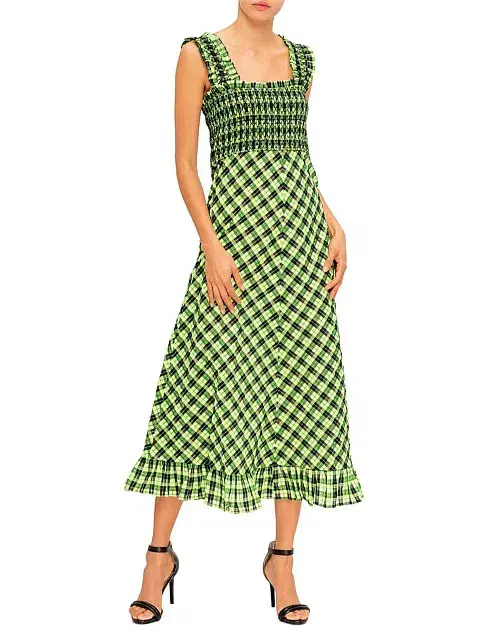 Ganni Seersucker Check Long Dress Print Size 10 for rent on The Volte - main image