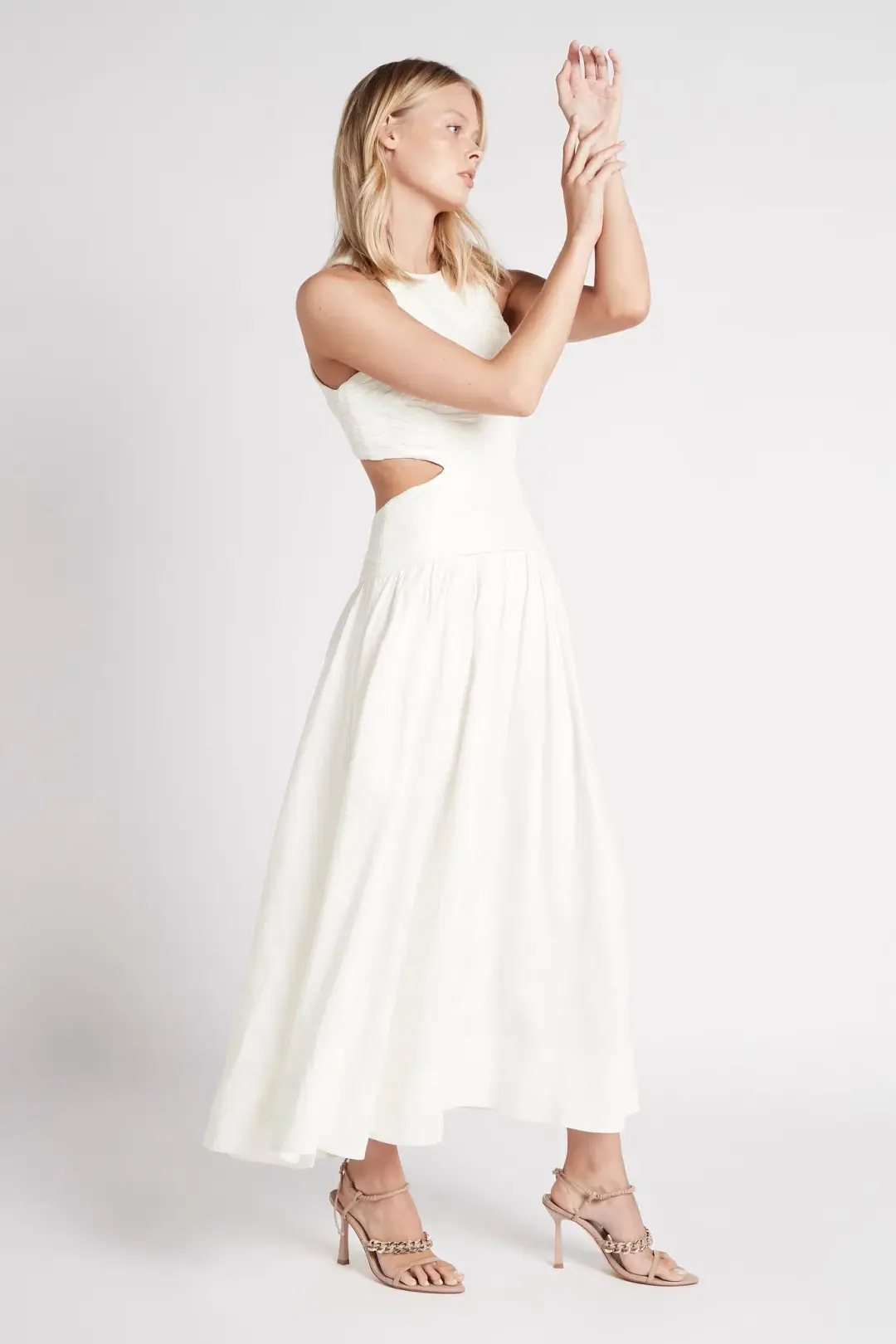 AJE Introspect Cut Out Midi Dress White Size 6 for rent on The Volte - main image