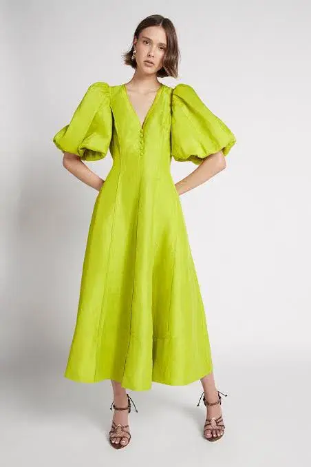 Aje Dusk Puff Sleeve Midi Dress Size 12 for rent on The Volte - main image