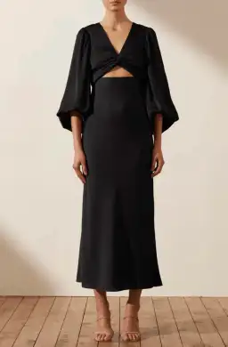 Shona Joy Luxe Twist Front Balloon Sleeve Midi Dress Black Size 6 / XS for rent on The Volte - image 2