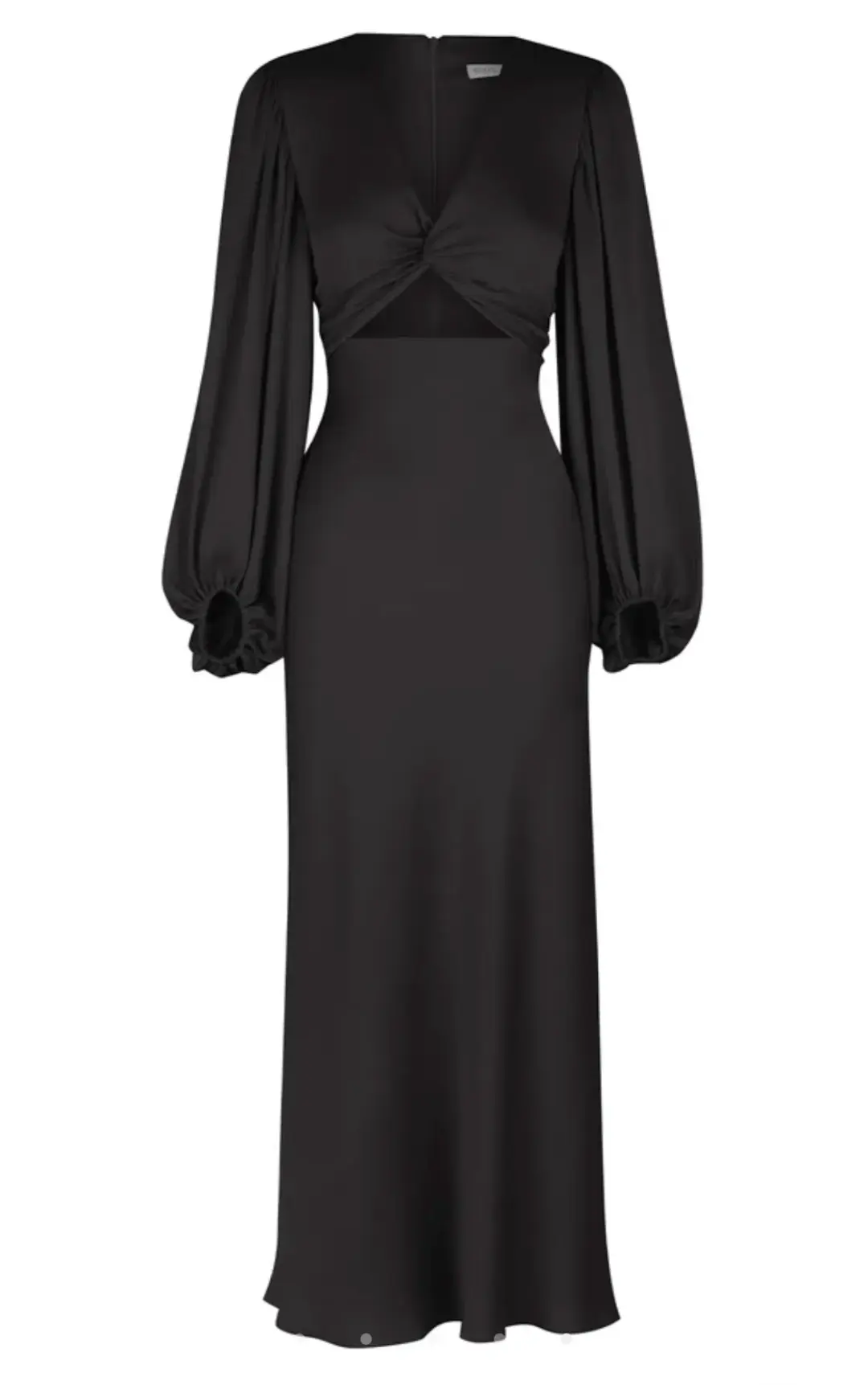 Shona Joy Luxe Twist Front Balloon Sleeve Midi Dress Black Size 6 / XS for rent on The Volte - main image