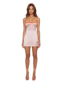 Danielle Guizio Satin Beaded Mini Dress Pink Size 6 for rent on The Volte - image 1
