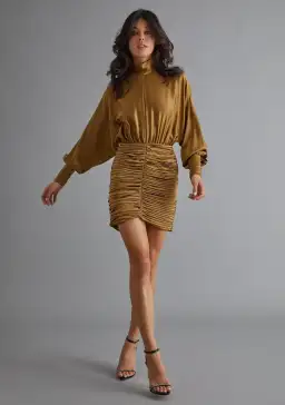 Retrofete Barbara Silk Mini Dress Olive Green Size 14