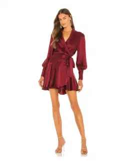 Zimmermann Silk Wrap Mini Dress in Burgundy Size 2/AU 12