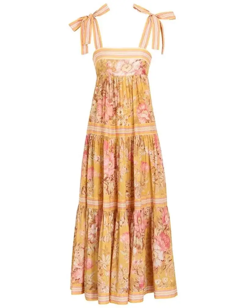 Zimmermann Pattie Tie Shoulder Midi Dress Floral Size 0 / Au 8 for rent on The Volte - main image