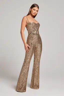 Nadine Merabi Lucinda Gold Jumpsuit Size 8