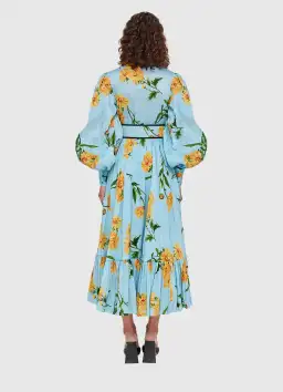 Leo Lin / Marguerite Bleu Silk Linen Dress / Bleu Flora / Size AU 12 for rent on The Volte - image 4