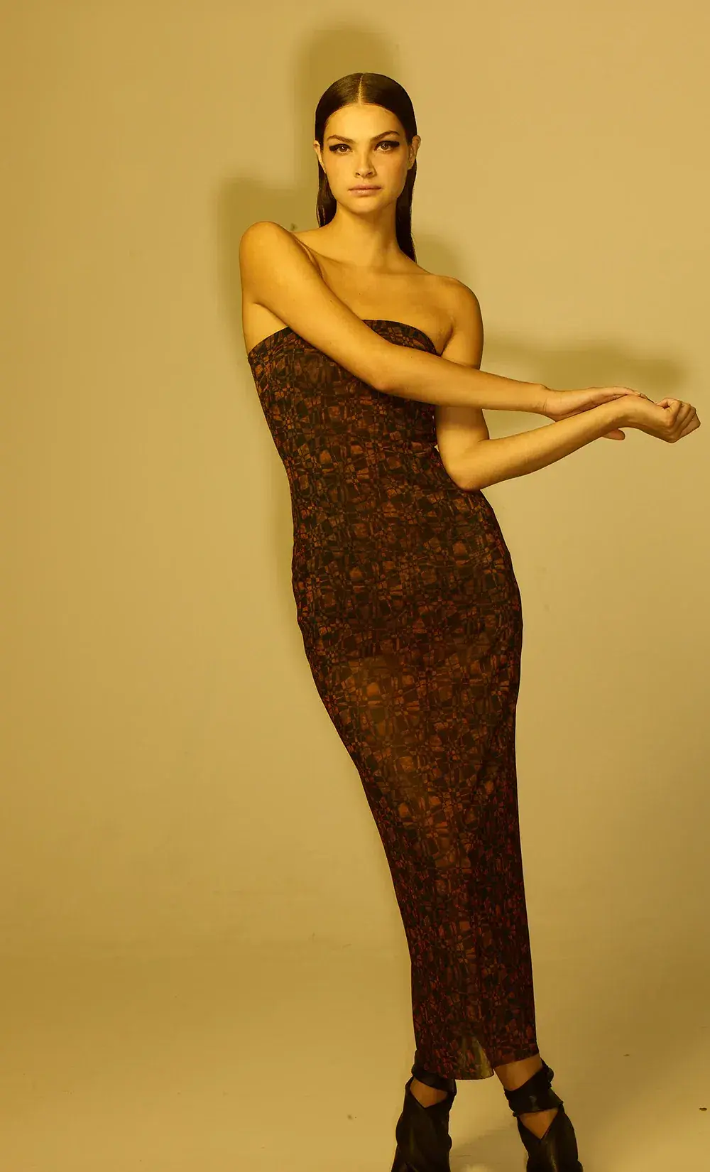 Bec & Bridge Checkmate Strapless Maxi Dress Print Size 12 for rent on The Volte - main image