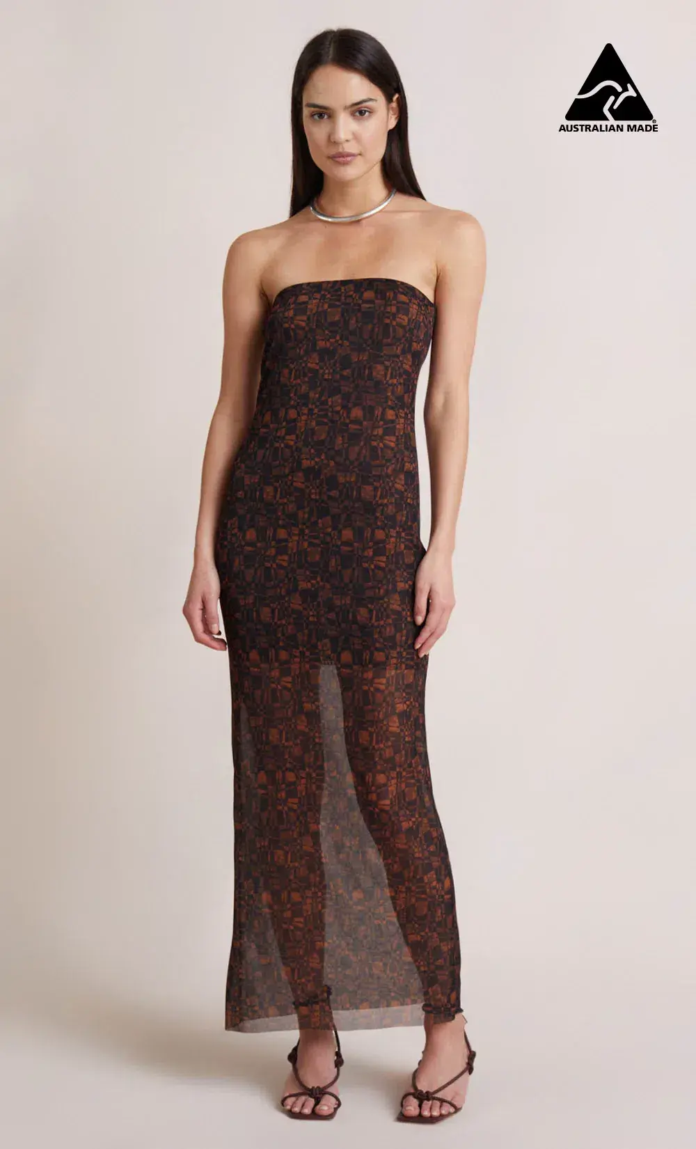 Bec & Bridge Checkmate Strapless Maxi Dress Print Size 12 for rent on The Volte - main image