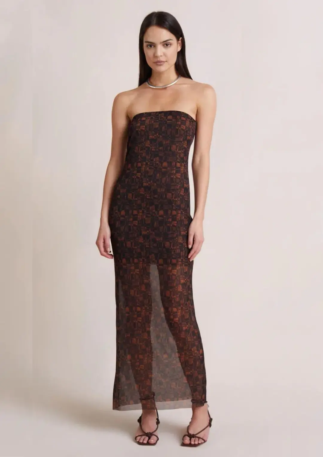 Bec & Bridge Checkmate Strapless Maxi Dress Print Size 12 for rent on The Volte - main image