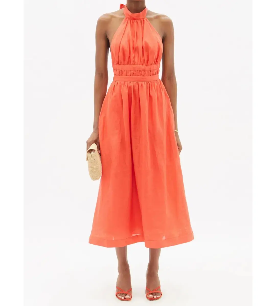 Zimmermann Shelly Halterneck Midi Dress Papaya Orange Size AU 6 for rent on The Volte - main image