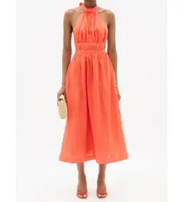 Zimmermann Shelly Halterneck Midi Dress Papaya Orange Size AU 6 for rent on The Volte - image 1