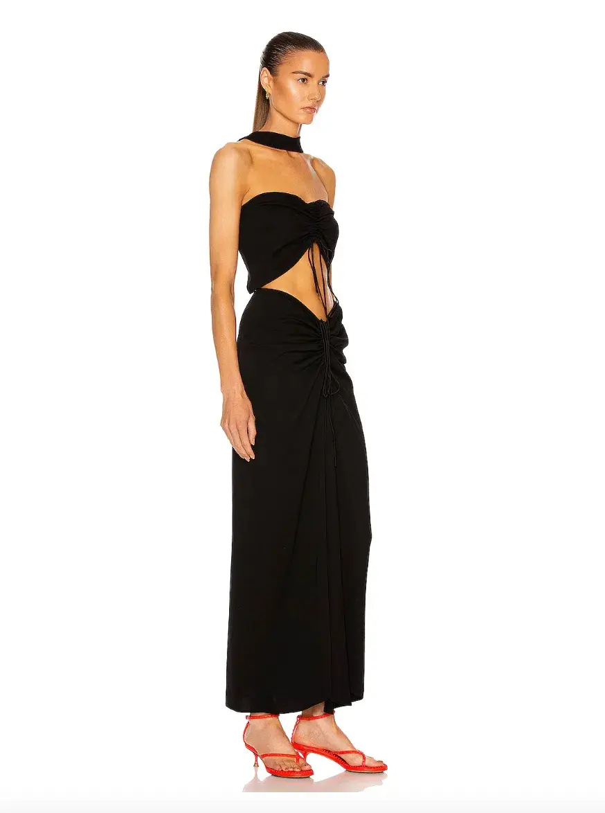 Christopher Esber Reversed Halter Disconnect Ruched Dress Black Size 8 for rent on The Volte - main image