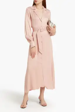 Rotate by Birger Christensen Jojo Belted Satin Shirt Dress Blush Size 8 for rent on The Volte - image 2
