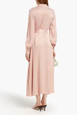 Rotate by Birger Christensen Jojo Belted Satin Shirt Dress Blush Size 8 for rent on The Volte - image 3