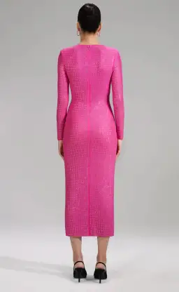 Self Portrait Pink Rhinestone Mesh Midi Dress Size 8 for rent on The Volte - image 2
