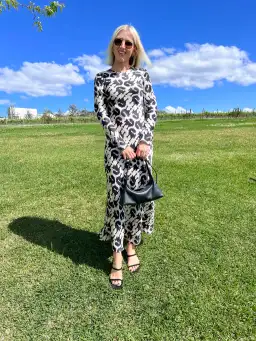 Silk Laundry Full Sleeve Bias Cut Fox Print Dress Size 8