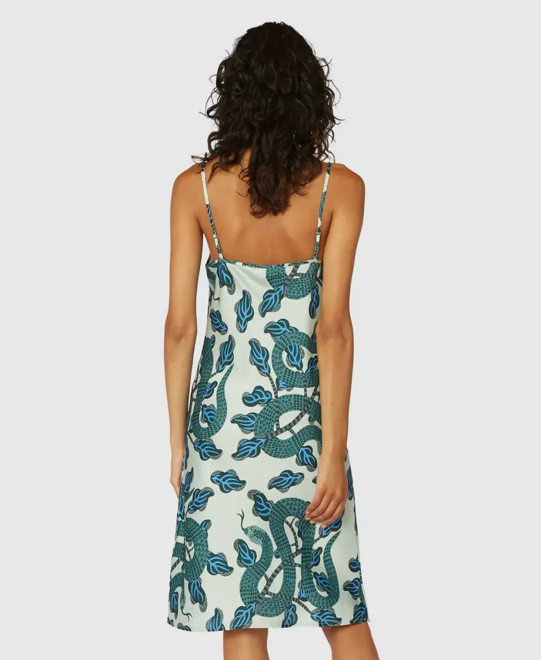 Gorman Slinky Slip Dress Midi Turquoise Snakes Print Size 10 for rent on The Volte - main image